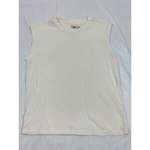 Faherty Womens Sleeveless Crew Neck Tank Top Pima Cotton Cream Relaxed Fit XS